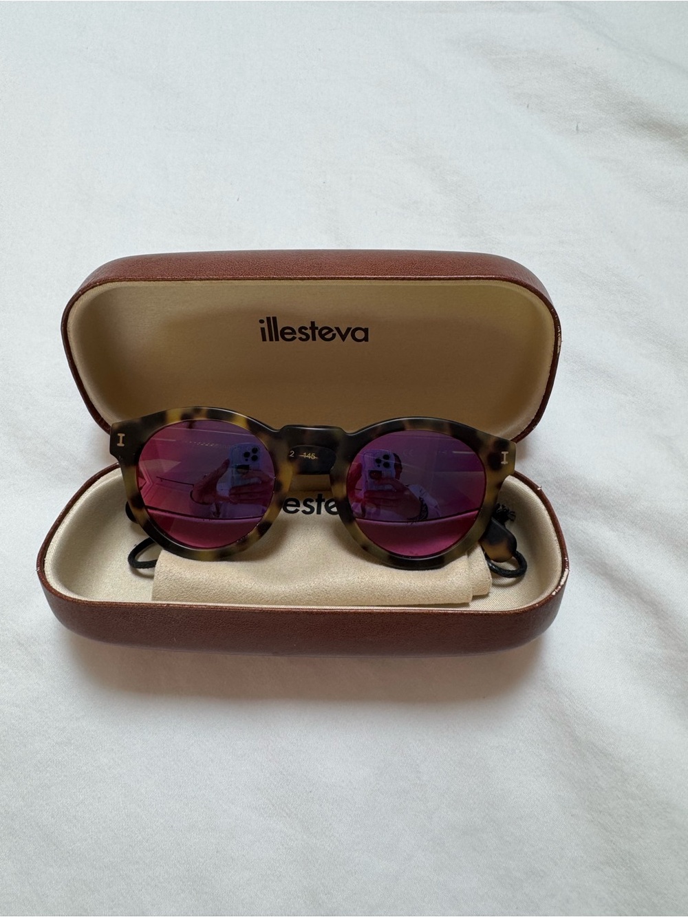 Illesteva Tortoiseshell Frame Sunglasses with Purple Lenses